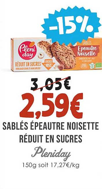 sablés épeautre noisette réduit en sucres pleniday
