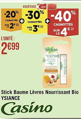 stick baume lèvres nourissant bio ysiance