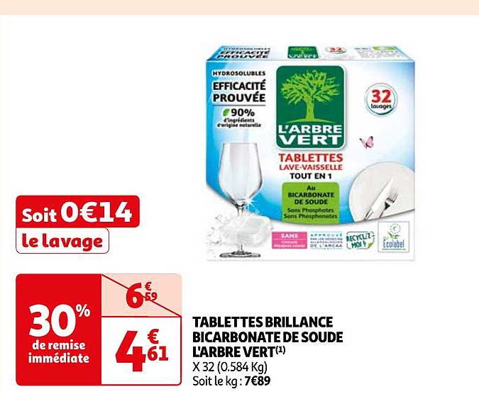 tablettes brillance bicarbonate de soude l'arbre vert