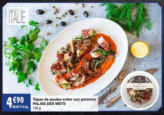 tapas de poulpe entier aux poivrons palais des mets