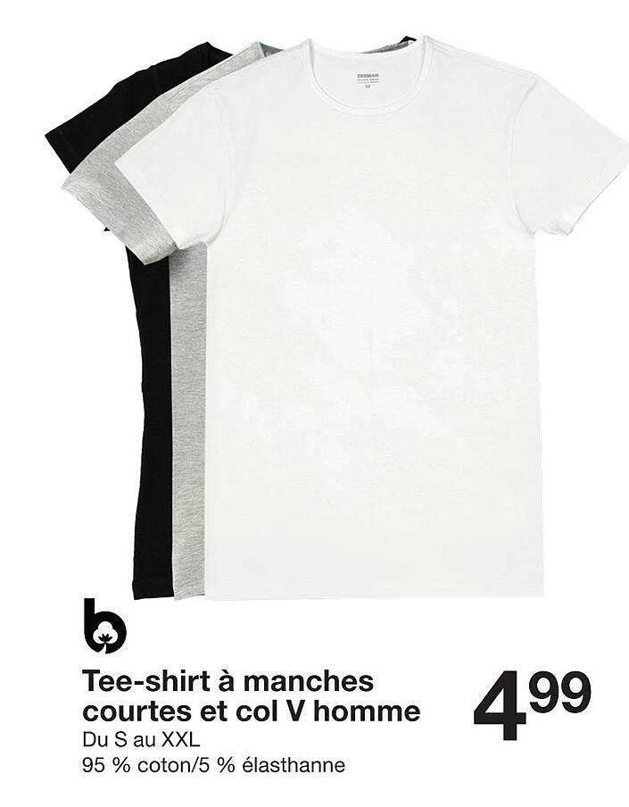 tee-shirt à manches courtes et col v homme