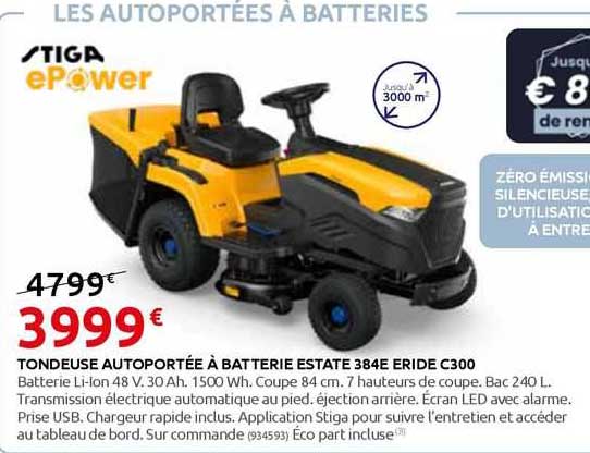 tondeuse autoportée à batterie estate 384e eride c300 stiga