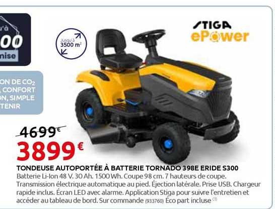 tondeuse autoportée à batterie tornado 398e eride s300 stiga
