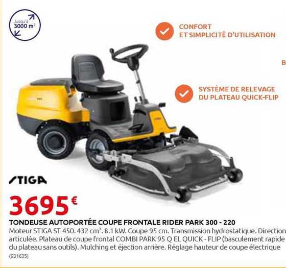 tondeuse autoportée coupe frontale rider park 300 - 220 stiga
