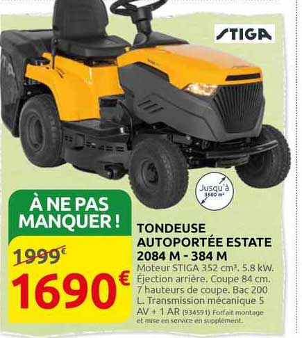 tondeuse autoportée estate 2084 m - 384 m stiga