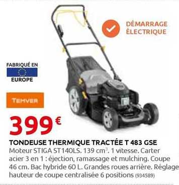 tondeuse thermique tractée t 483 gse temver