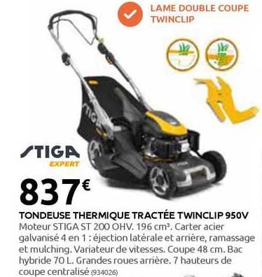 tondeuse thermique tractée twinclip 950v stiga