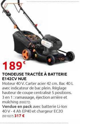 tondeuse tractée à batterie e142cv nue
