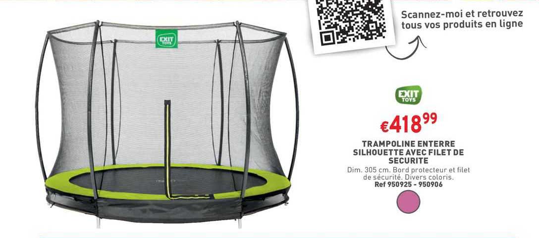 trampoline enterrée silhouette avec filet de sécurité exit toys