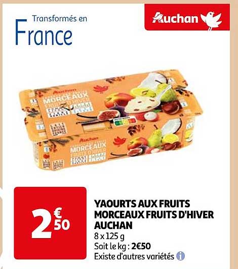 yaourts aux fruits morceaux fruits d'hiver auchan