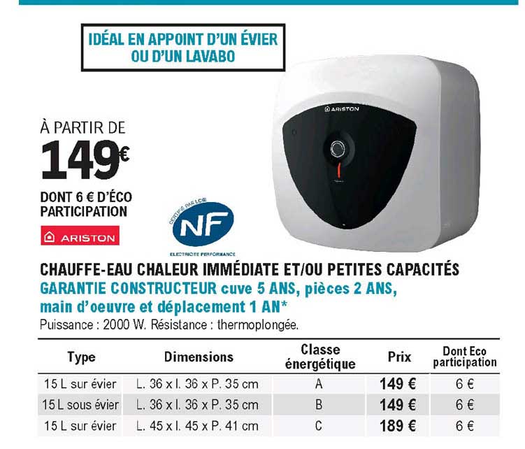chauffe-eau chaleur immédiate et-ou petites capacités ariston
