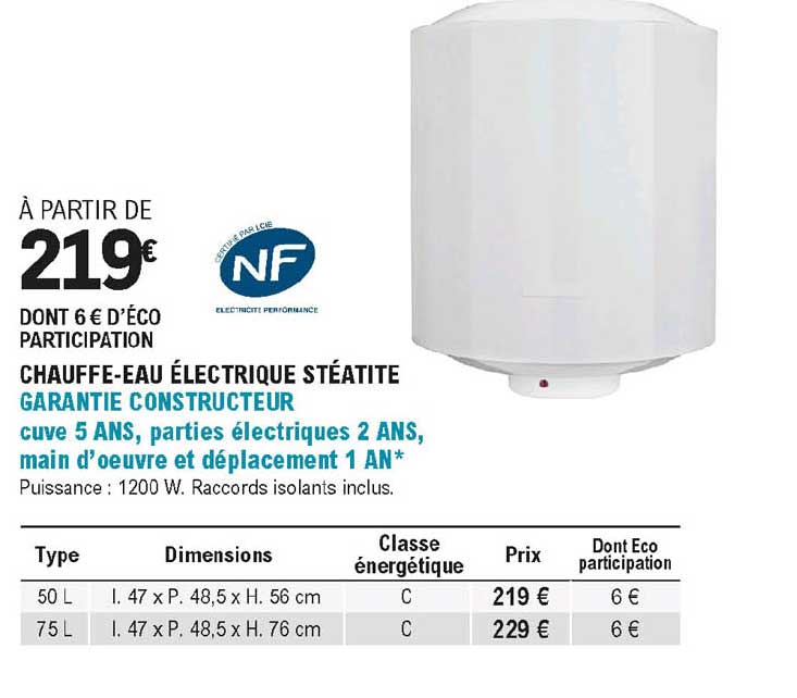 Chauffe-eau électrique Stéatite Nf
