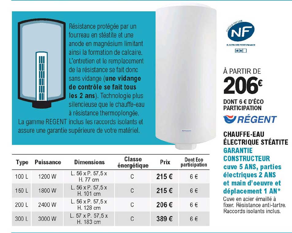 chauffe-eau électrique stéatite régent