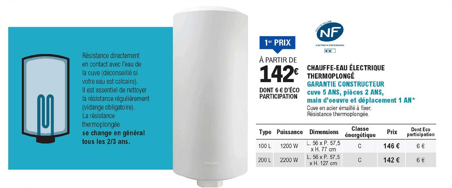 chauffe-eau électrique thermoplongé nf