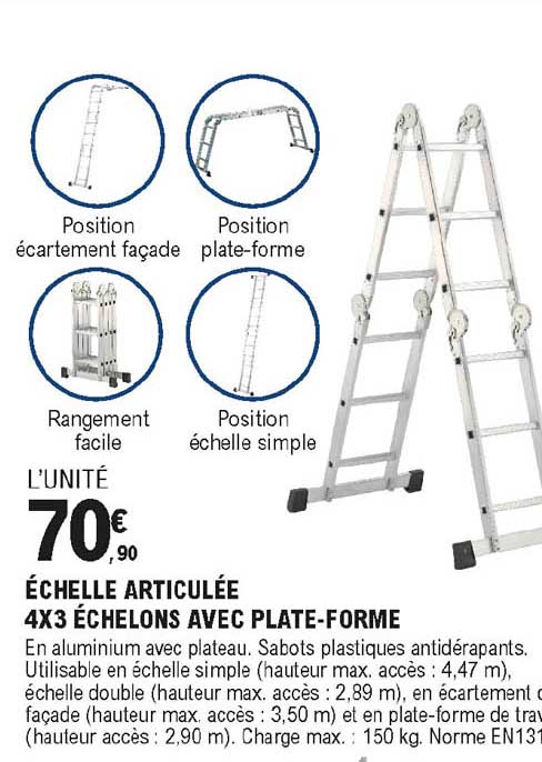 échelle articulée 4x3 échelons avec plate-forme