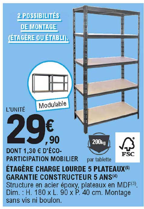 étagère charge lourde 5 plateaux