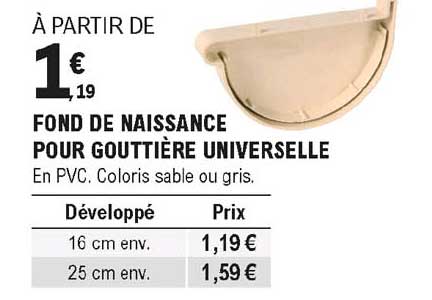 fond de naissance pour gouttière universelle