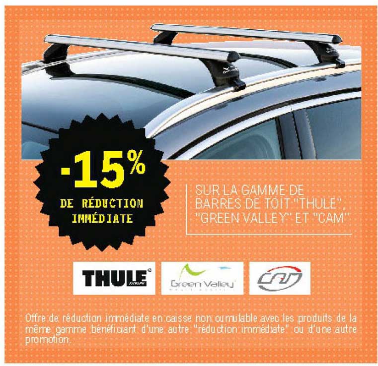 la gamme de barres de toit "thule" "green valley" et "cam"