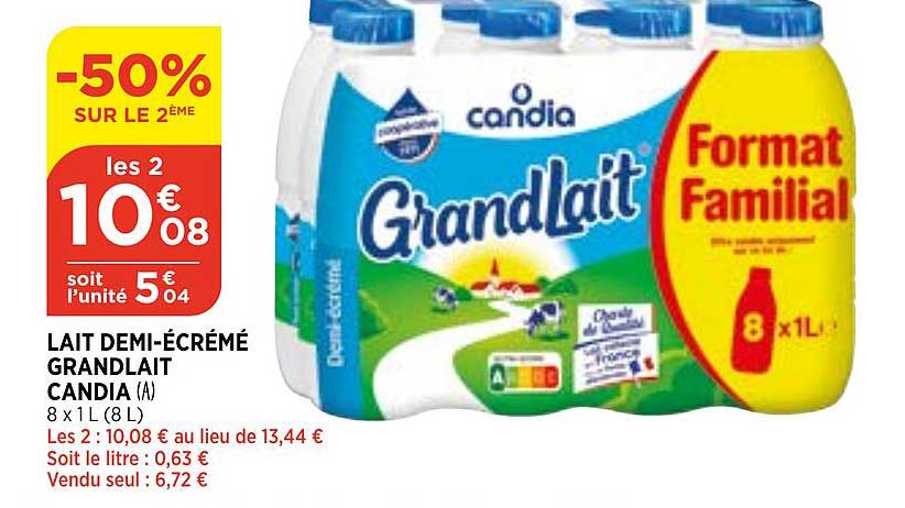 lait demi-écrémé grandlait candia