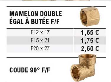 mamelon double égal à butée f-f, coude 90° f-f