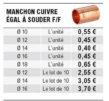 manchon cuivre égal à souder f-f