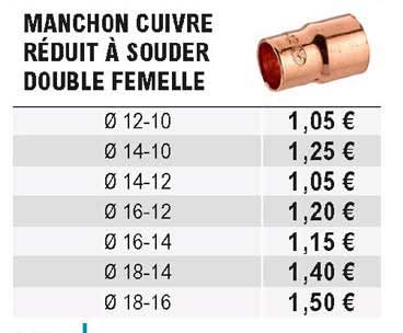 manchon cuivre réduit à souder double femelle