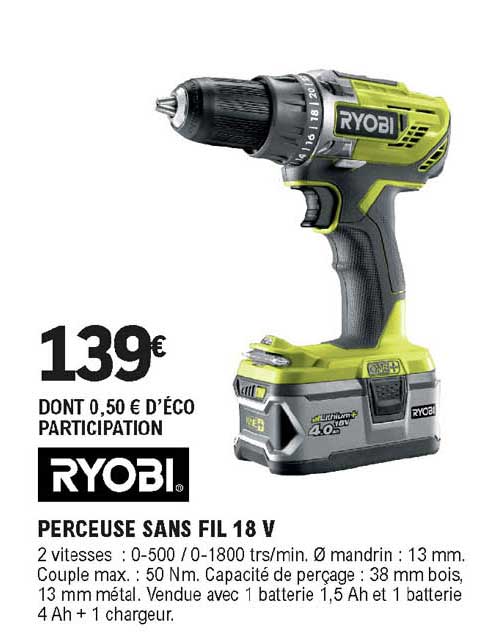 Perceuse Sans Fil 18 V Ryobi