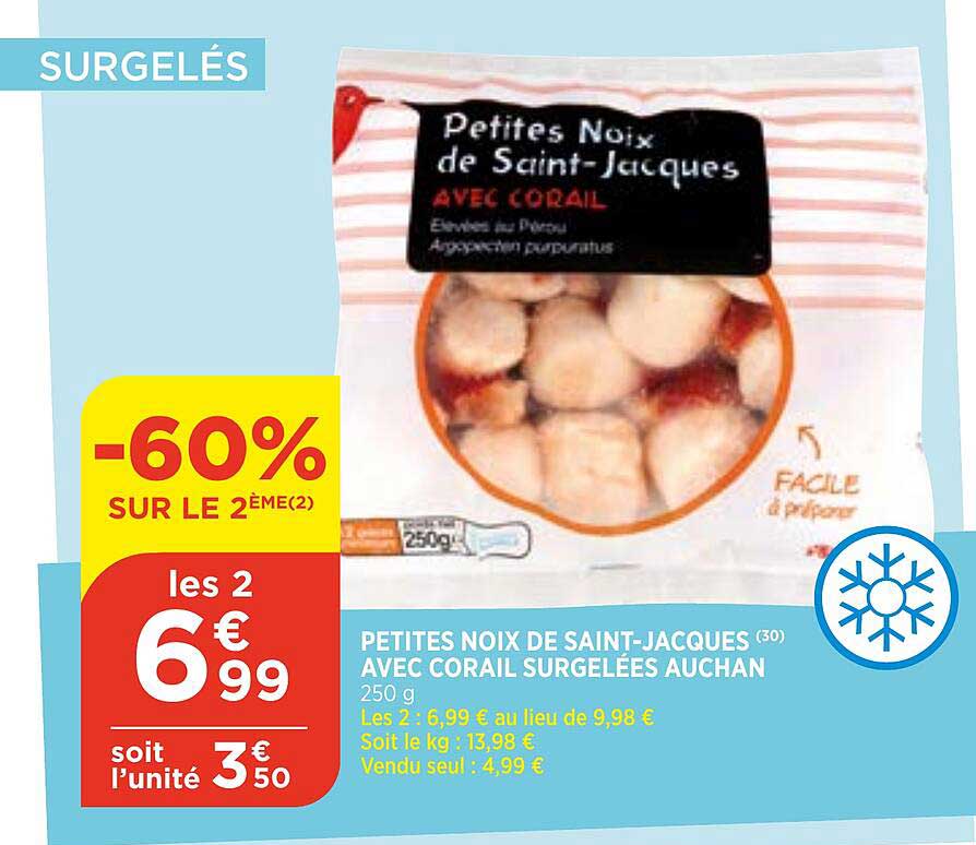 petites noix se saint-jacques avec corail surgelées auchan