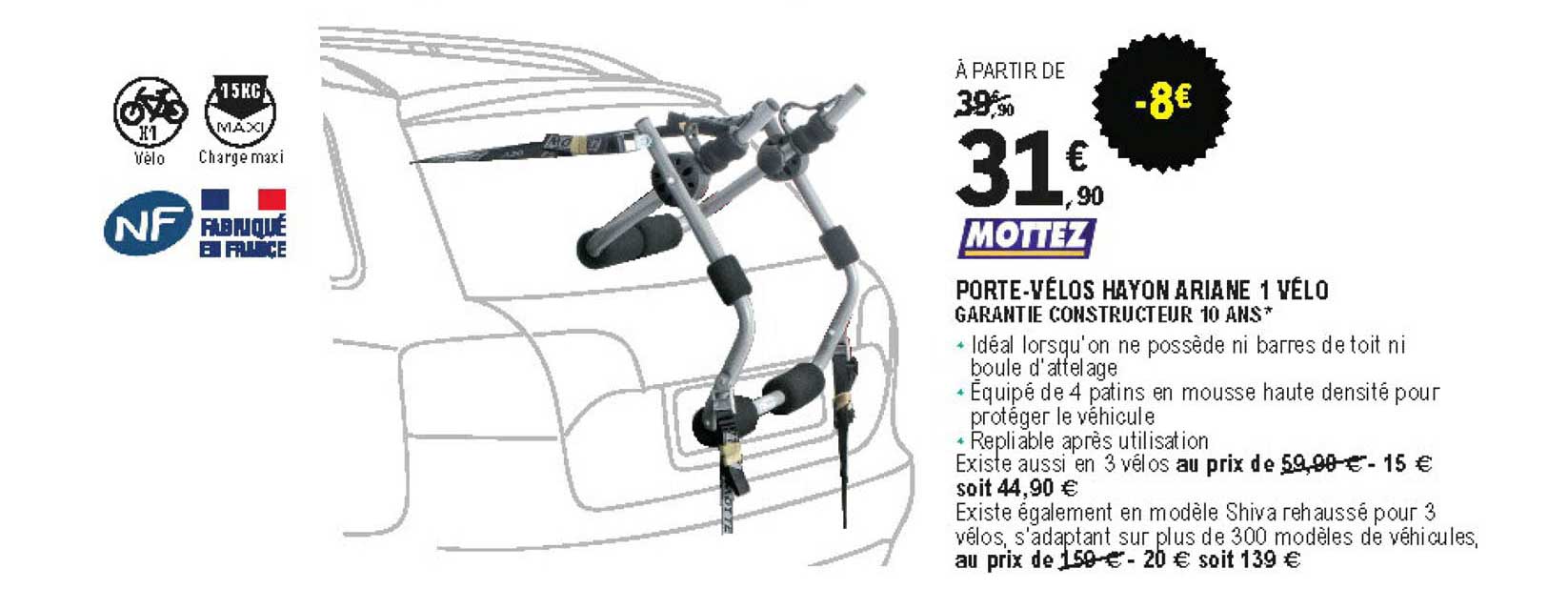 porte-vélos hayon ariane 1 vélo mottez