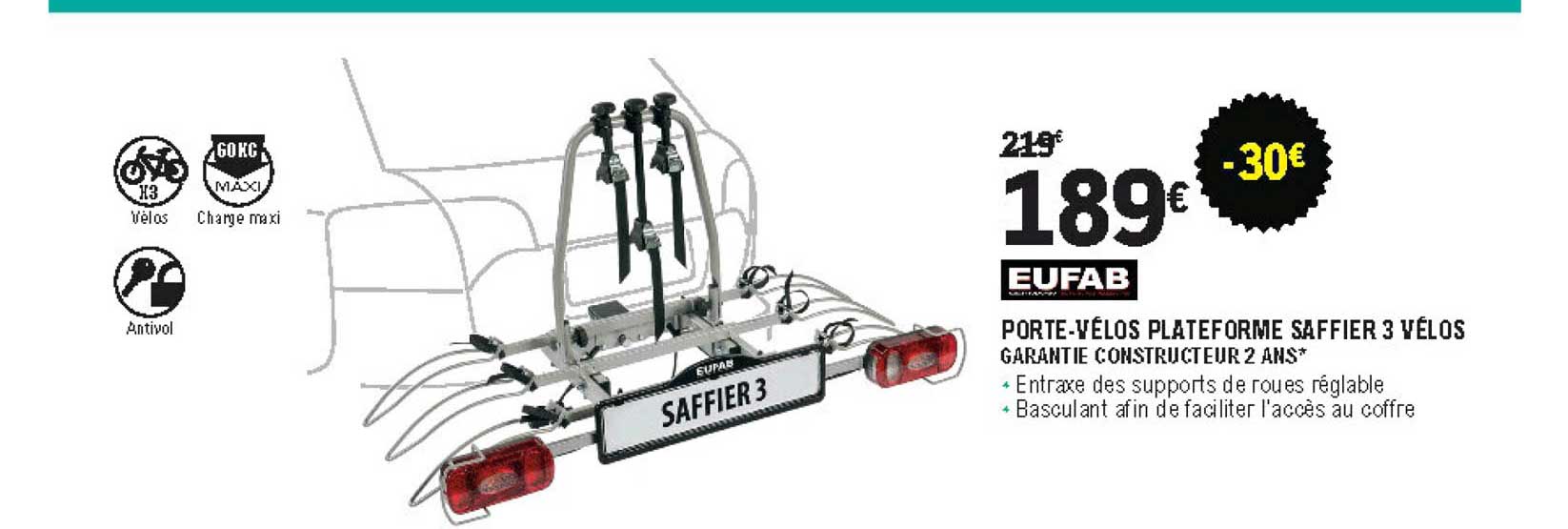 porte-vélos plateforme saffier 3 vélos eufab