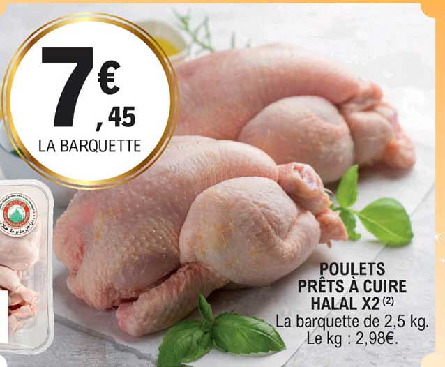 poulets prêts à cuire halal x2