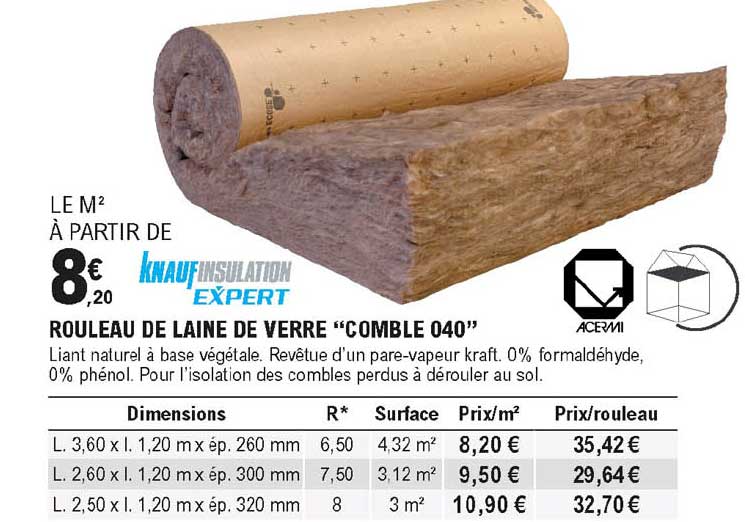 rouleau de laine de verre "comble 040"