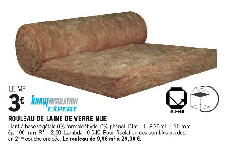 rouleau de laine de verre nue