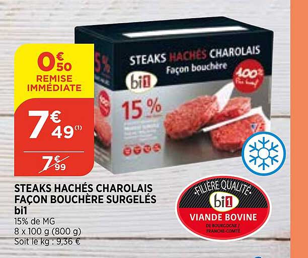 steaks hachés charolais façon bouchère surgelés bi1