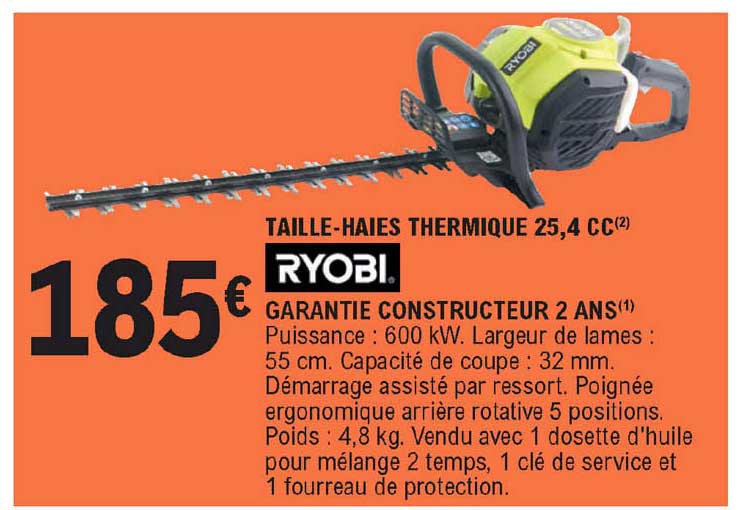 taille-haies thermique 25,4 cc ryobi