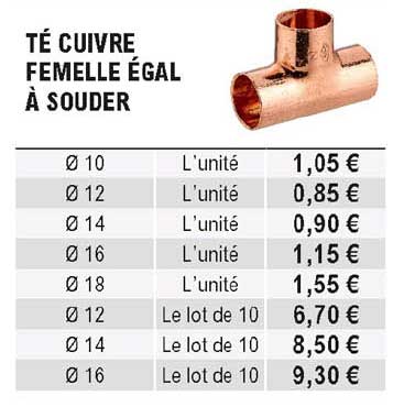 té cuivre femelle égal à souder
