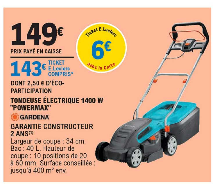 Tondeuse électrique 1400 W "powermax" Gardena