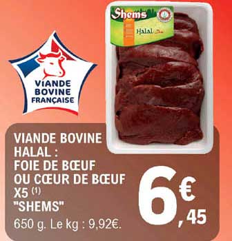 viande bovine halal : foie de bœuf ou cœur de bœuf x5 "shems"