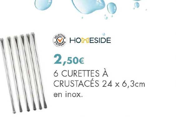 6 curettes à crustacés 24 x 6,3 cm en inox
