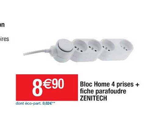 bloc home 4 prises + fiche parafoudre zenitech