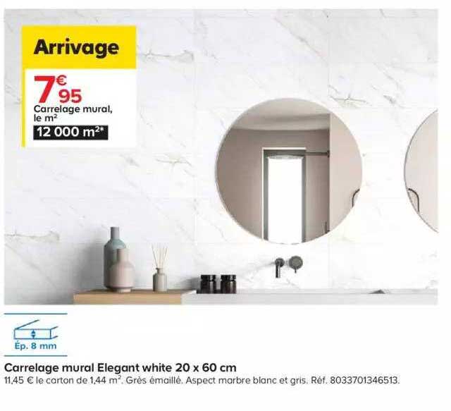 carrelage mural élégant white 20 x 60 cm