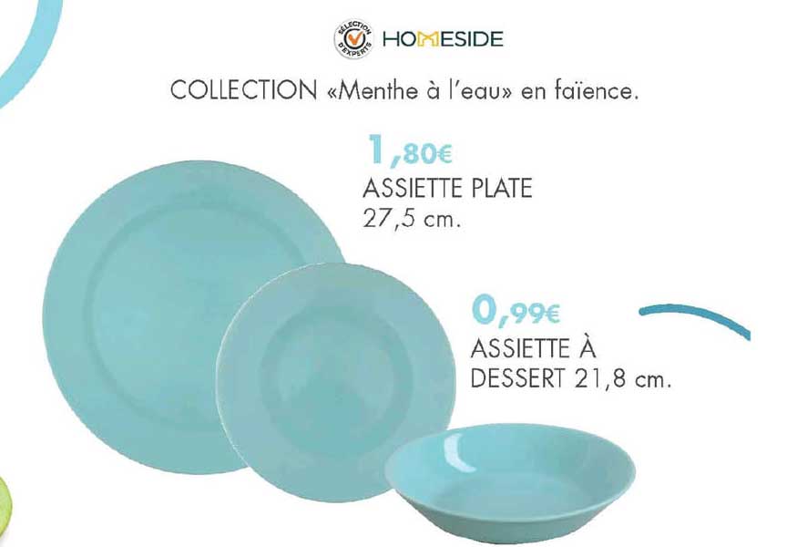 collection "menthe à l'eau" en faïence : assiette plate, assiette à dessert