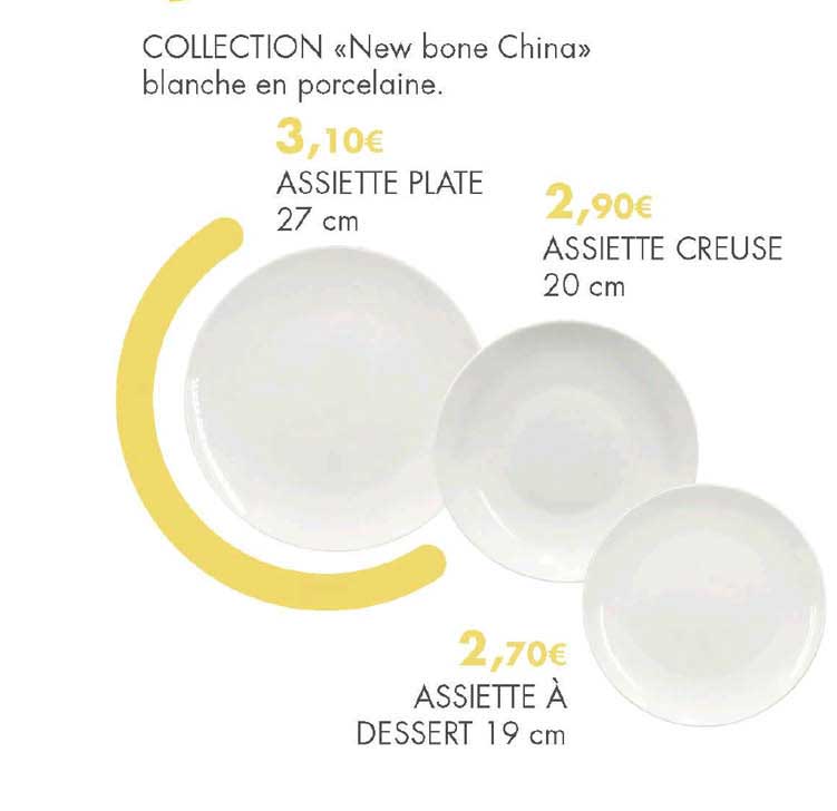 collection "new bone china" lanche en porcelaine : assiette plate, assiette creuse 20 cm, assiette à dessert 19 cm