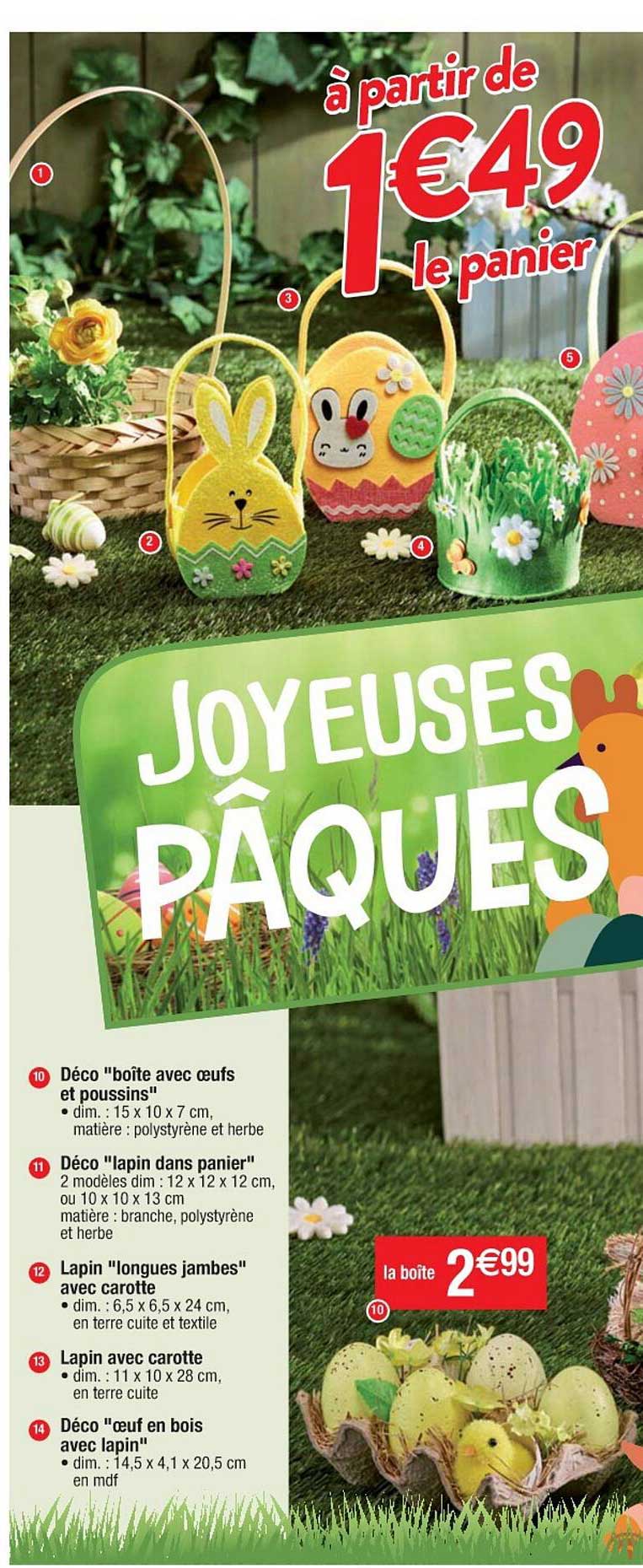 déco "boîte avec oeufs et poussins", déco "lapin dans panier", lapin "longues jambes" avec carotte, lapin avec carotte, déco "œuf en bois avec lapin"