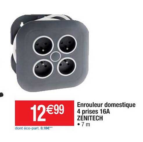enrouleur domestique 4 prises 16a zenitech