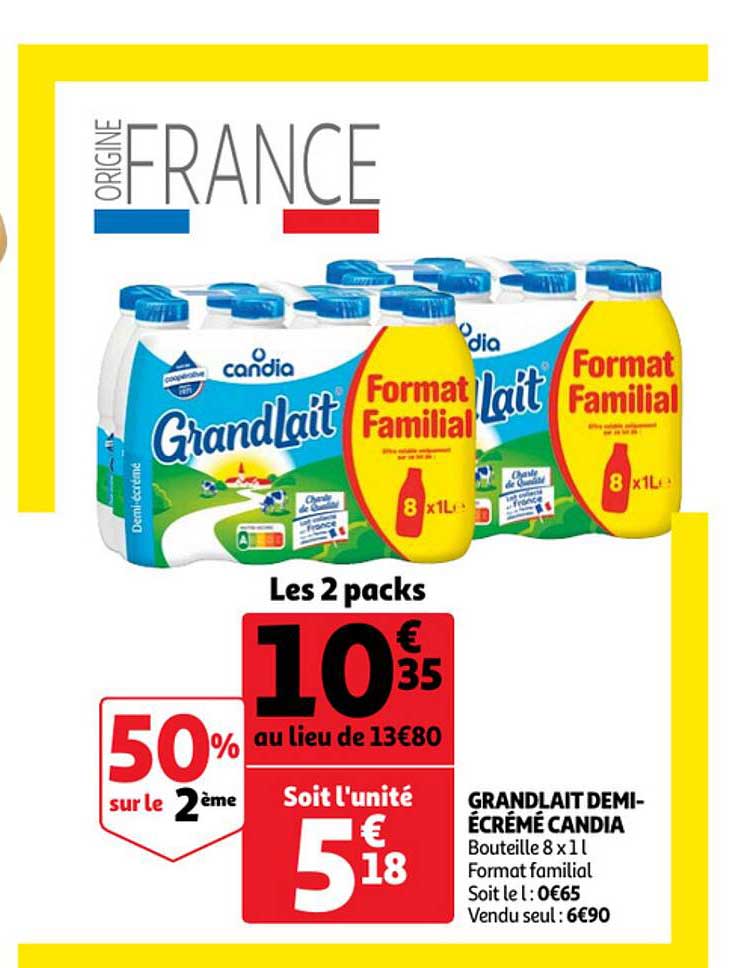 grandlait demi-écrémé candia