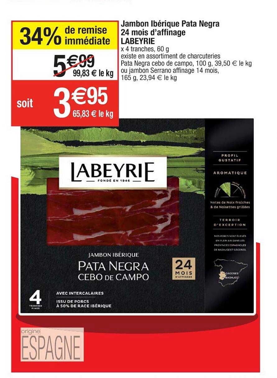 jambon ibérique pata negra 24 mois d'affinage labeyrie