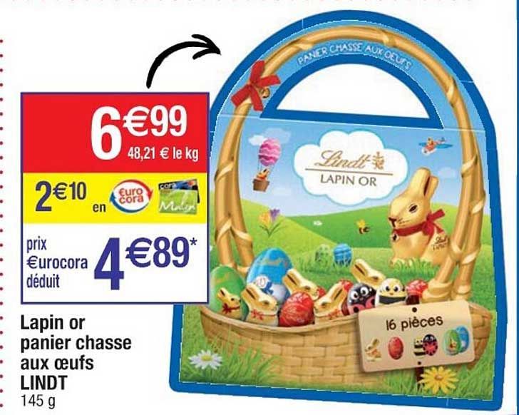 lapin or panier chasse aux oeufs lindt