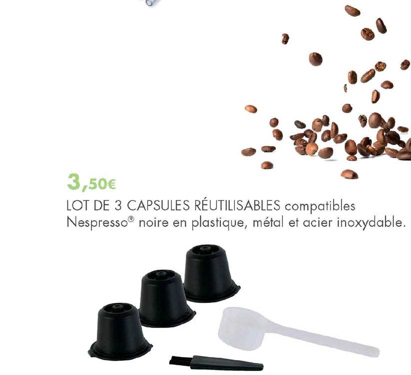 lot de 3 capsules réutilisables compatibles nespresso noire en plastique