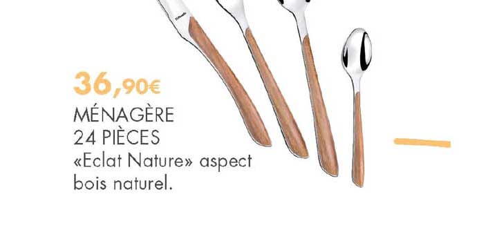 ménagère 24 pièces "éclat nature" aspect bois naturel